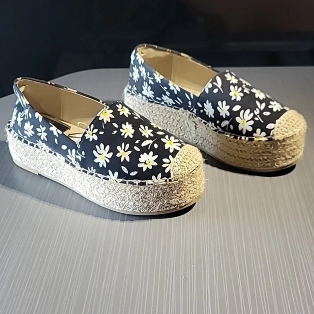 Forever Black Floral & Rope Platform Slides‎ Women's 7 NWT